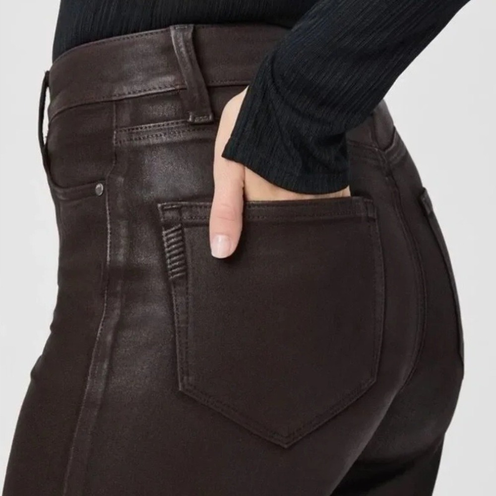 PAIGE Anessa Coated Wide Leg Ankle Jeans Chicory Coffee Brown High Rise Size 30 - Picture 2 of 9
